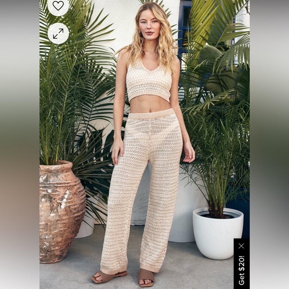 Lulus Summer Groove Beige and White Crochet Swim Cover-Up Pants - Small